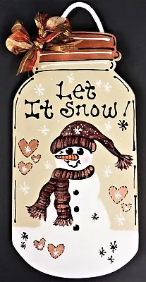 Let It Snow SNOWMAN MASON JAR SIGN Wall Art Door Hanger Plaque Winter Decor  • $13