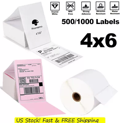 500/1000 4 X 6 Fanfold/Roll Direct Thermal Shipping Labels For Phomemo Printer • $15.99