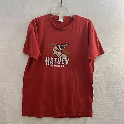 Vtg Hatuey Beer T Shirt Mens Large Graphic Red Short Sleeve Crew Neck Cotton • $10