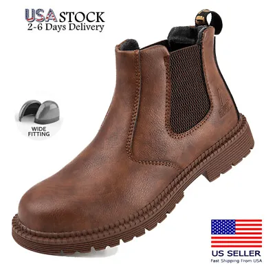 Non Slip Men's Steel Toe Work Boots Construction Waterproof Leather Safety Shoes • $43.23