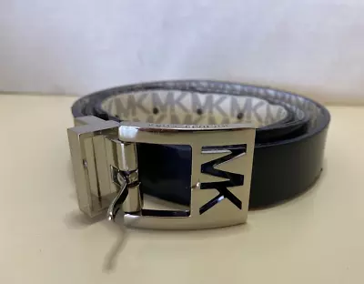 Michael Kors Women's Size Medium Blue Leather Silver MK LOGO Hardware Belt • $18.99