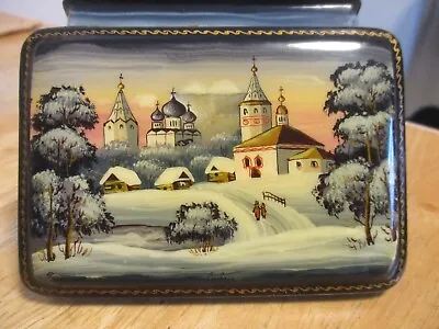 Vintage Russian Lacquer Box Snow Scene Hand Painted & Artist Signed • $19.95