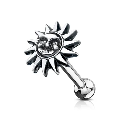 £2.99 • Buy Tribal Sun Antique Silver Plated Top Surgical Steel Ear Cartilage Barbell Stud