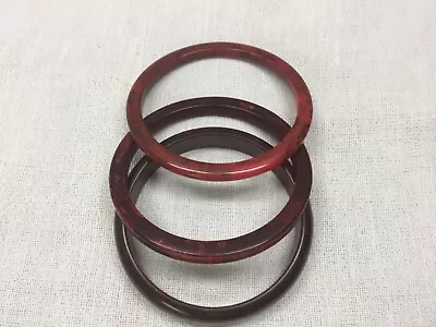 3 Vintage Cherry Red Marbled Bakelite Bangle Bracelets • $25