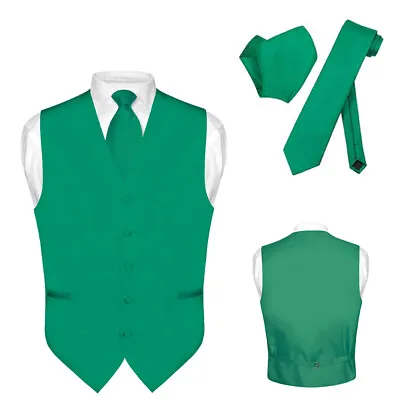 Men's Dress Vest NeckTie Hanky Solid Color Waistcoat Neck Tie Set Suit Or Tuxedo • $24.95