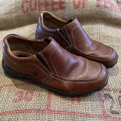 Born Brown Leather Slip On Shoes Mens Size 10  Cushioned Moc Toe • $29.95