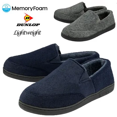 Mens Dunlop Memory Foam Moccasins Slippers Loafers Fleece Cosy Winter Shoes Size • £12.95