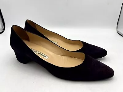 Manolo Blahnik Listony Black Suede Low Heel Pumps Black 40 1/2 US 9.5 • $174.99