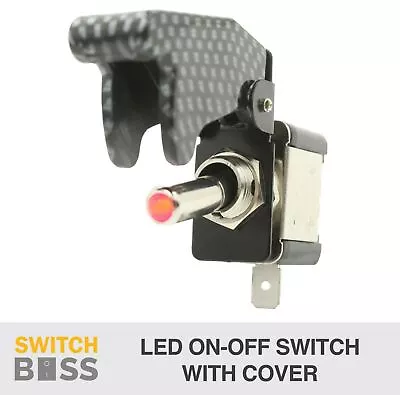 On/Off Toggle Switch RED LED Light W/ Carbon Style Missile Cover Heavy Duty SPST • $5.40