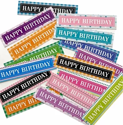 12 HAPPY BIRTHDAY Sentiments/Banners COLOURFUL PATTERNS Hand Made Card Toppers • £1.49