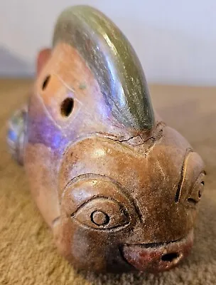 Vintage Ocarina Clay Fish Aztec Mayan Style Flute Painted Folk Art Whistle 6  • $12.50