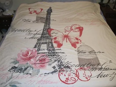 Paris Themed Duvet Cover Ivory Pink Red Black Roses USPS Stamp Eiffel Tower • $49.99