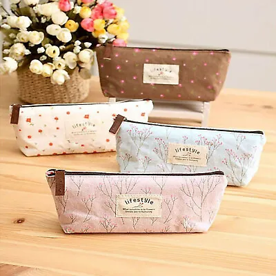 Retro Canvas Floral Pencil Pen Case Cosmetic Makeup Coin Pouch Bag Zipper Purse • $7.03