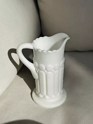 Vintage White Milk Glass Creamer Mini Pitcher With Whirlwind Bottom Molten Glass • $14.99