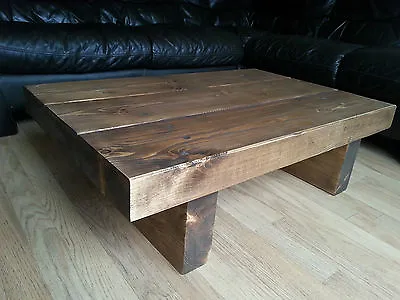 Chunky Rustic Reclaimed Style Coffee Table Handmade Solid Wood Medium Oak • £139.99