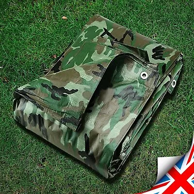 Camouflage Tarp Sheet Tarpaulin Strengthened Waterproof Medium Duty- CAMO 95g/sm • £18.09