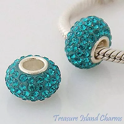 December Birthstone Blue Zircon Crystal 925 Sterling Silver European Bead Charm • $14.95