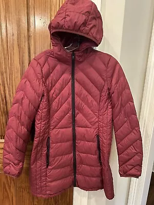NWOT London Fog Womens SZ Small Maroon Jacket Coat Packable 560 Down Fill Hooded • $36