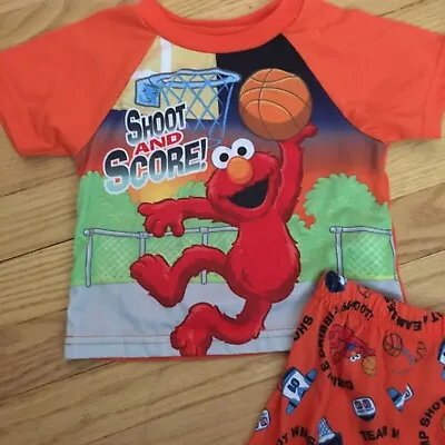 Sesame Street Toddler 2 Piece Short Shorty Elmo Basketball Pjs Pajamas Sz 18 Mos • $6.99