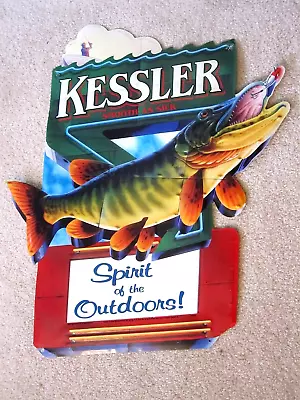 Vintage 1998 Tin Sign Advertising Kessler Whiskey Fishing Musky Bar Man Cave • $135