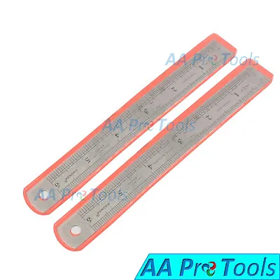 2 Piece 6  Double Sided Metal Steel Measuring Ruler SAE & METRIC Scale 1/2  Wide • $7.50