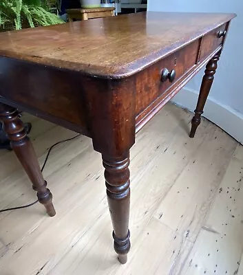 Antique Solid Mahogany Hall Library Table Or Desk - Beautiful Turned Legs • £225