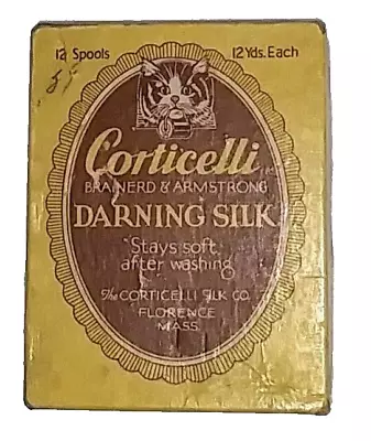 Corticelli Kitty Cat Darning Silk Antique Box Sewing Mending Thread 12 Spools • $25