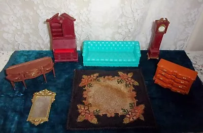 Mid-Century Louis Marx 1964 Plastic Dollhouse Furniture With Carpet Lot • $99.99