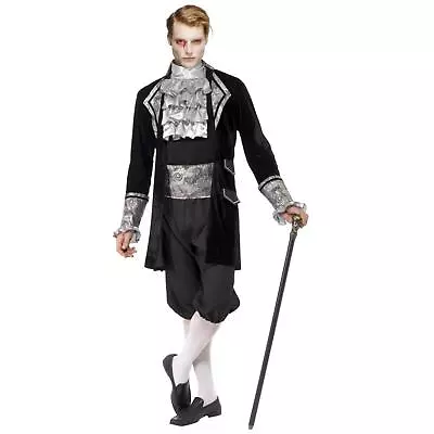 Men's Black Fever Baroque Vampire Medieval Halloween Stag Do Historical Costume • £39.47