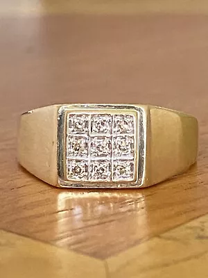 Vintage Gents 9ct Gold & Diamond Signet Ring ~Size V ~ 5g ~ Fabulous!! • £249