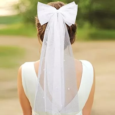 Bridal Hair Bow Veil Bachelorette Party Pearl Clip Wedding Bride Accessories Bri • $15.82