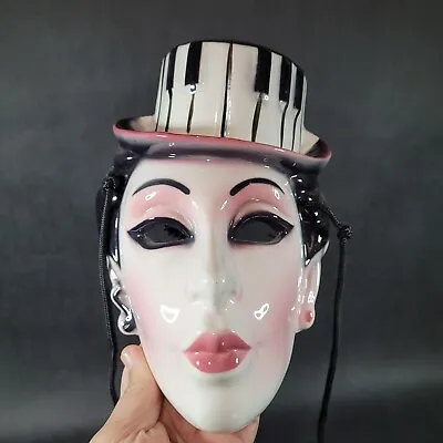 Vintage Ceramic Masquerade Wall Mask Piano Top Hat By Clay Art 1980s • $39.97