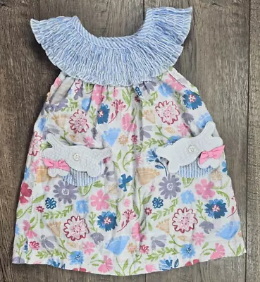 Baby Girl Clothes Mud Pie 6-9 Month Floral Bunny Sun Dress • $11.99