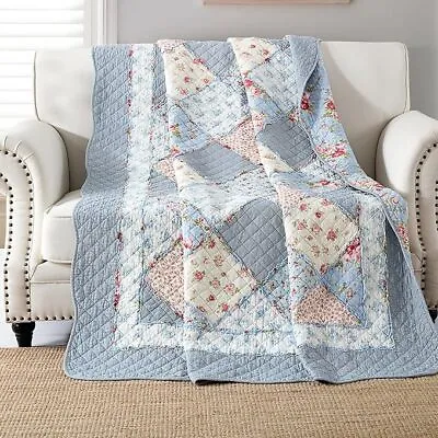 Qucover Single Bedspread Quilted Throw Soft 100% Cotton Floral Patchwork Quilt • £38.96