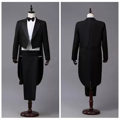 Men Tailcoat Tuxedo Suit And Trousers Set Formal Prom Dress Wedding Costume Cool • $54.94