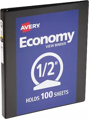 1/2 Inch Economy View 3 Ring Binder Round Ring Holds 8.5  X 11  Paper Black • $13.99