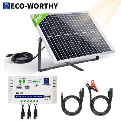 ECO-WORTHY 20W 25W Watt 12V Mono Solar Panel Kit With Bracket Boat Camping RV • £37.99