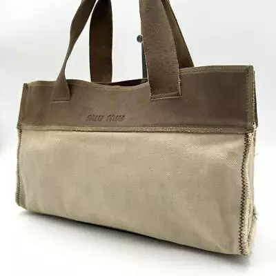 MIU MIU 90s Archive Tote Bag Canvas Suede Beige Dark Brown N601 • $189.79