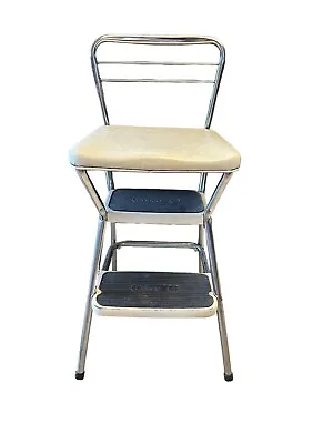 Vtg Cosco Kitchen White Step Stool Chair Flip Up Seat MCM Retro • $43.99