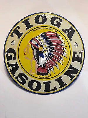 Vintage Tioga Gasoline Porcelain Enamel Gas Station Pump Sign 12  • $130