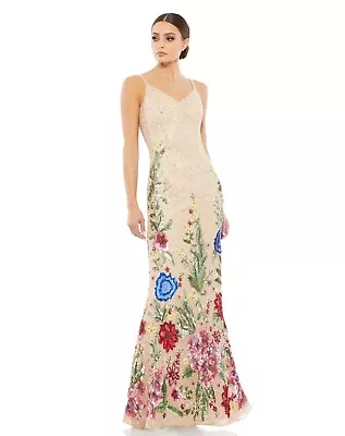 NEW Mac Duggal 5475 Floral Embellished Spaghetti Strap Gown Dress Garden Size 0 • $250