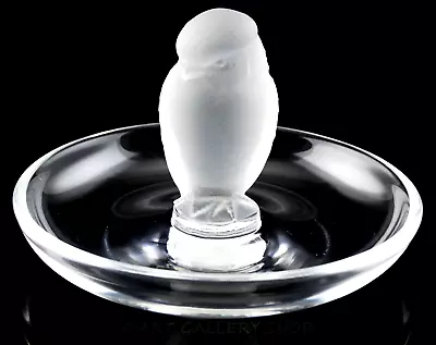 Lalique France Crystal OWL BIRD JEWELRY RING HOLDER TRINKET DISH Mint • £38.56