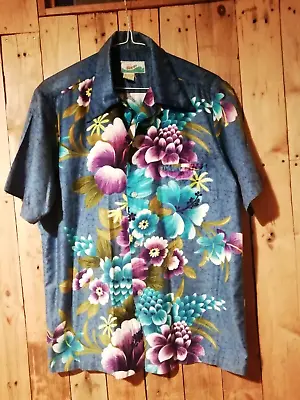 Authentic Vintage Penneys Hawaiian  Shirt Blue Floral Aprox 40  Chest • £39.95