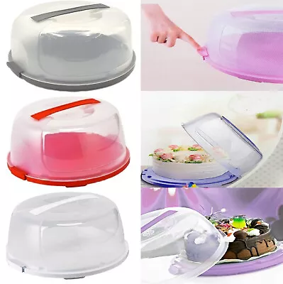 MultiColour Large Round Cake Storage Carrier Clear Box Container Lockable Cover • £7.90