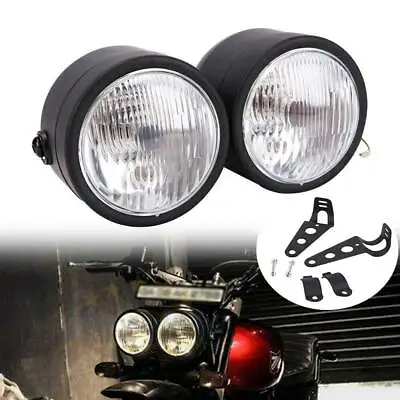 Black Twin Headlight Motorcycle Double Dual Lamp Street Fighter Universal Amber • $34.73