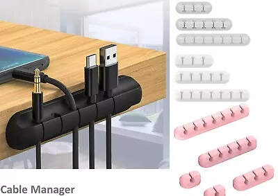 Cable Holder Ties Management Clips Tidy Lead Desk Charger Wire USB Organizer UK • £4.45