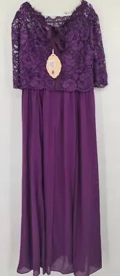 NEW* Jolie Moi Lace Bodice Pleated Maxi Dress Dark Purple UK 16   1374 • £34.99