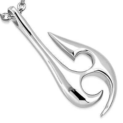 Stainless Steel Maori Tribal Hawaiian Fish Hook Axe Charm Pendant Necklace • $10.99