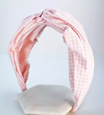 J Crew Headband Knot Hairband Gingham Pattern Print Pink Cotton Womens Gifts • $31.96