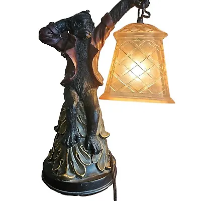 Table Lamp 13” Monkey With Red Coat Holding Lamp Black Resin • $89.90